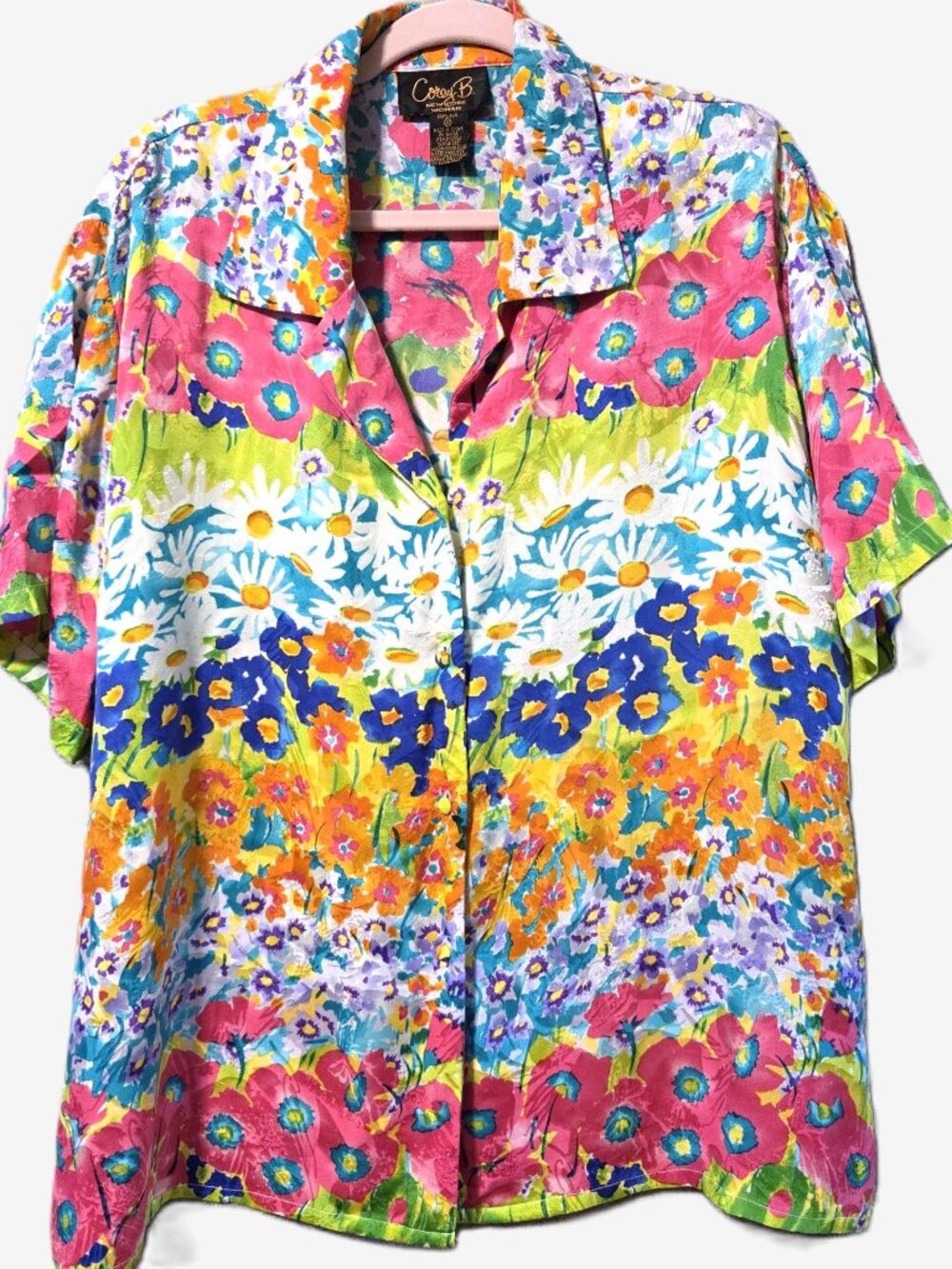 Corey B. New York Woman 100% Silk Floral Blouse Size 1X